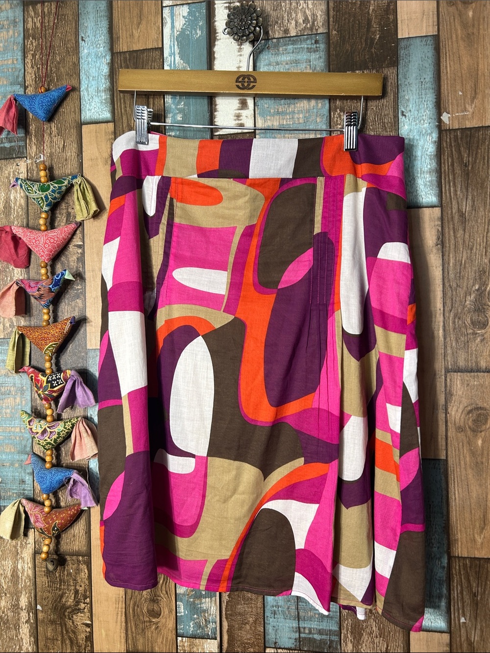 George Multicolor Abstract A-Line Skirt — Pink, Orange, Brown, Cream, White